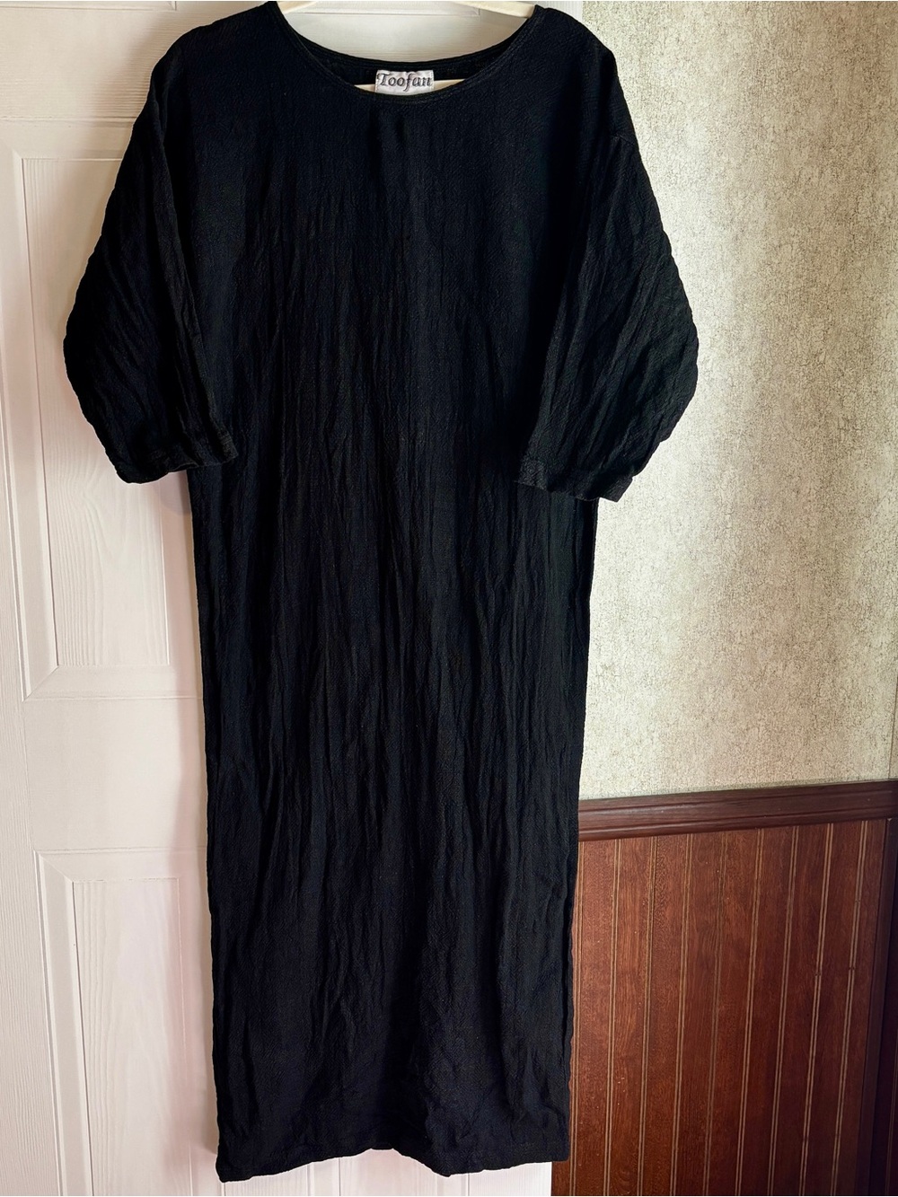 TooFan Black 100% Cotton Crinkle Maxi Dress Small Oversized Boho